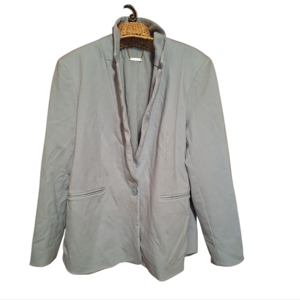 T Tahari Gray Blazer Modern Minimalist Suit Jacket Ladies Size 14 Slate Gray
